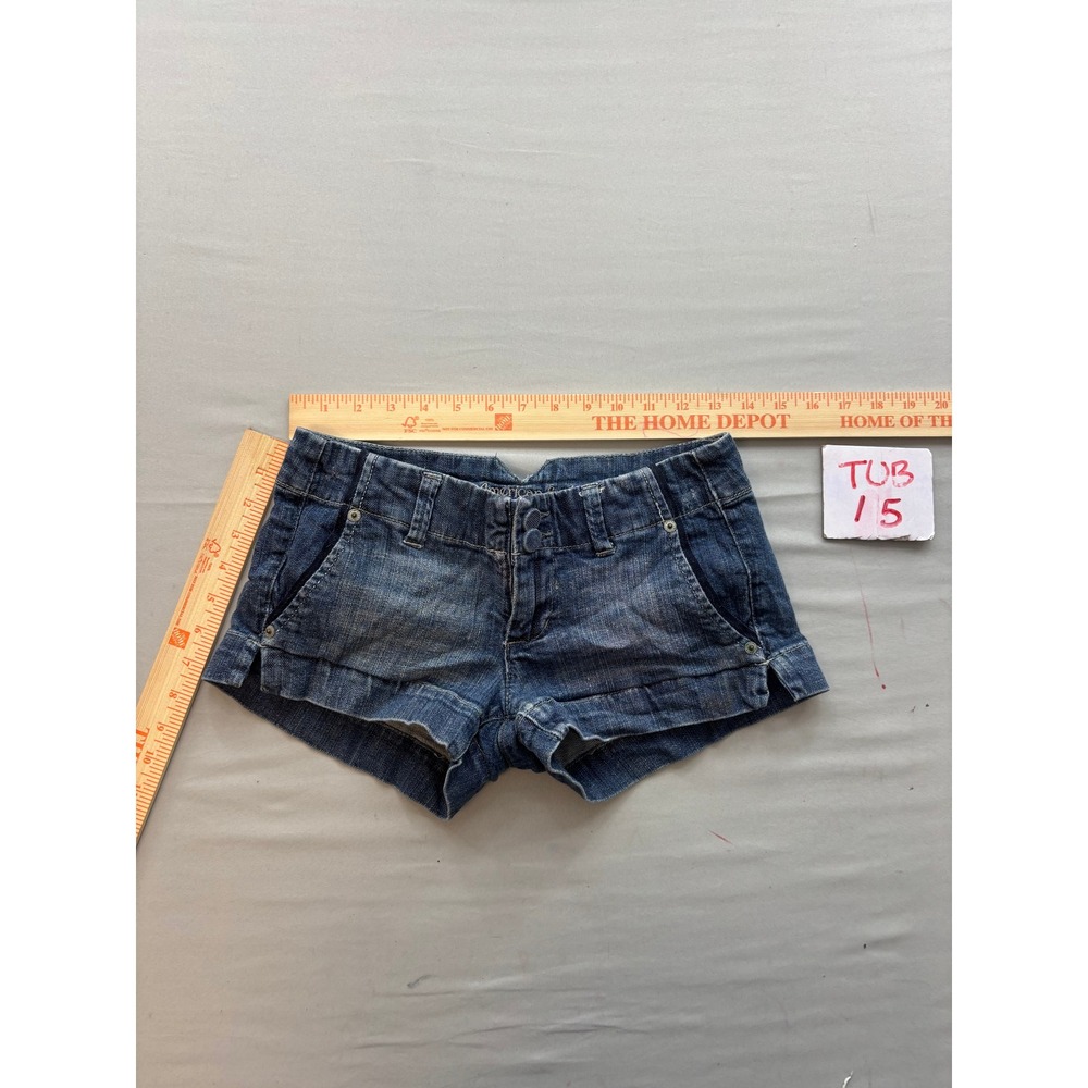 American Eagle Denim Cinch Back Shorts Dark Wash Low Rise Size 00